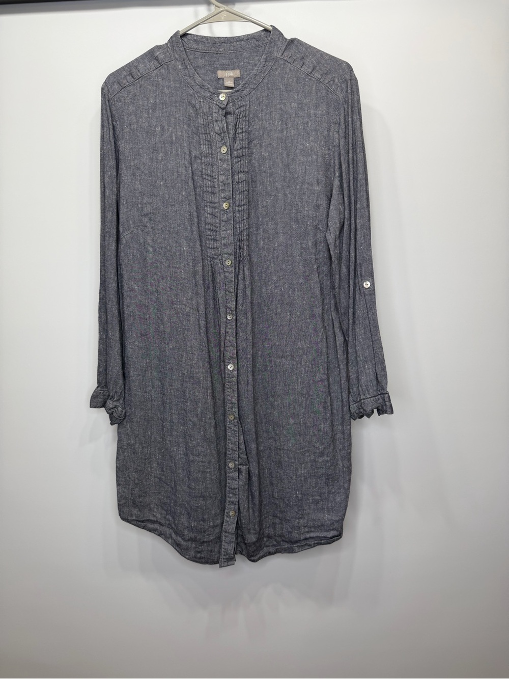 J. Jill Slate Pintuck Button-Front Midi Shirt Dress - Picture 2 of 11
